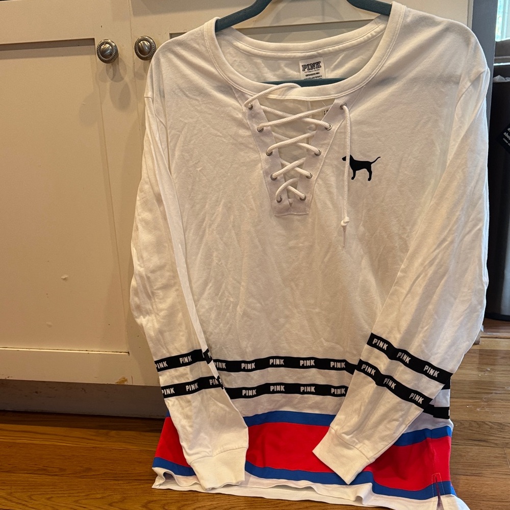PINK Victoria's Secret White Lace-Up Top